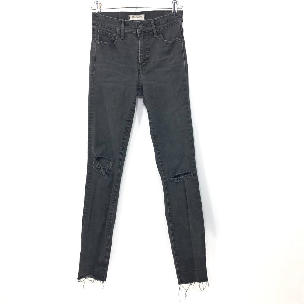 Madewell 9" High-Rise Skinny Jeans Womens‎ 24T  Black Distressed Stretch Raw Hem